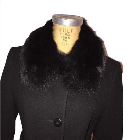 Wool Fur Collar Black Coat Small - Picture 2 of 3